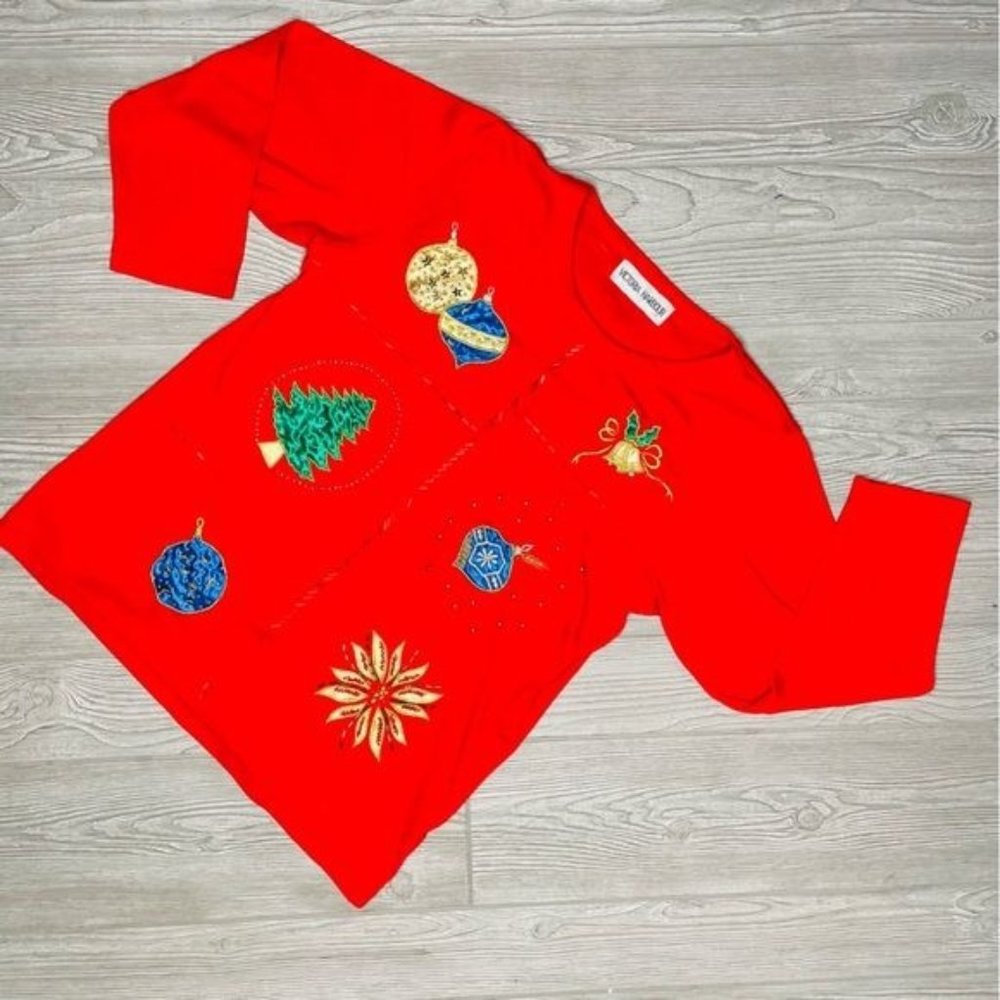 Vintage Victoria harbor sequin beaded Christmas sweater ornaments tree large